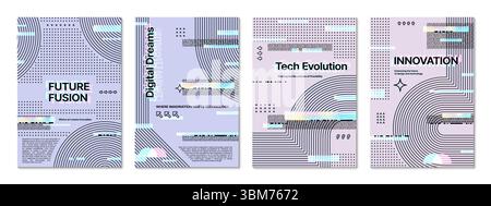 Sfondo futuristico per poster glitch, copertina geometrica del modello. Pagina di presentazione aziendale, brochure aziendale modello vettoriale con futuristico effetto glitch, motivo colorato a linee e punti Illustrazione Vettoriale