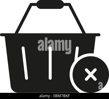 Carrello con icona Cross Solid. Rimuovi dal carrello o Elimina simbolo silhouette elemento. E-Commerce, Gestione degli acquisti online e vendita al dettaglio Illustrazione Vettoriale