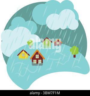 Vettoriale delle inondazioni catastrofiche scena di una grande doccia monsonica Illustrazione Vettoriale