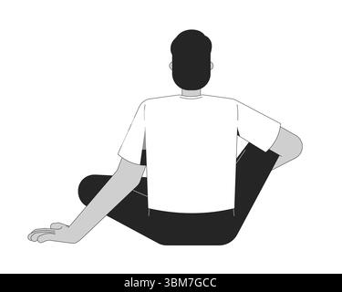 Uomo senza volto dell'asia meridionale seduto a gambe incrociate da dietro il personaggio 2D. Illustrazione Vettoriale