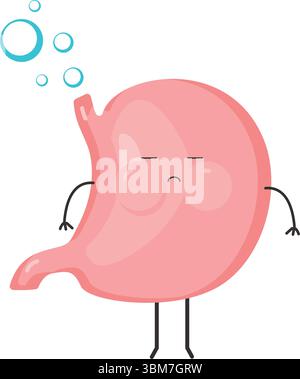 Icona di carattere triste carino vettore gonfiore dello stomaco Illustrazione Vettoriale