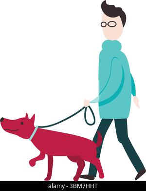 Uomo che cammina cane vettore amante degli animali icona isolato Illustrazione Vettoriale