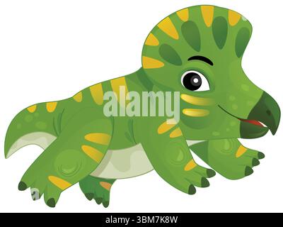 cartoni animati felice e divertente dinosauro preistorico colorato protoceratops che sorride e corre illustrazione isolata per i bambini Foto Stock