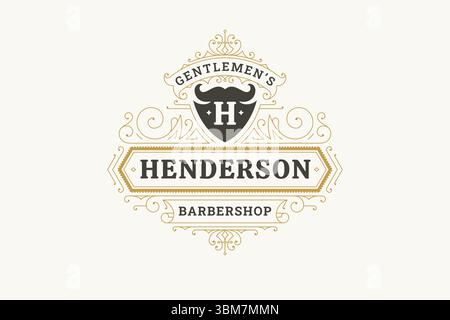Elegante logo vintage con barbiere con barbiere e emblema decorato. Ideale per negozi di barbiere, servizi di cura del corpo e professionisti Illustrazione Vettoriale