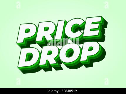 Testo in grassetto 3D che indica UN CALO DI PREZZO nei colori verde e bianco su sfondo verde chiaro. Illustrazione Vettoriale