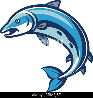 Illustrazione dei pesci Barracuda blu vibrante: Stile cartoni animati, umore energico, tema acquatico Illustrazione Vettoriale