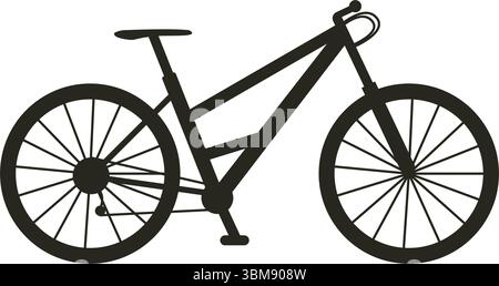 Icona della mountain bike per escursioni in discesa o in città. Silhouette nera vettoriale piatta isolata della moto Illustrazione Vettoriale