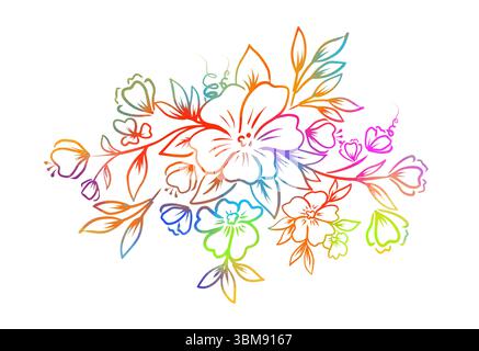 fiore astratto colorato. Arcobaleno astratto floreale. disegnato a mano. Non ai, illustrazione vettoriale Illustrazione Vettoriale