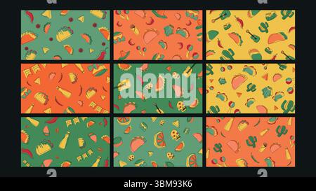 Cucina messicana con sfondo festivo Illustrazione Vettoriale