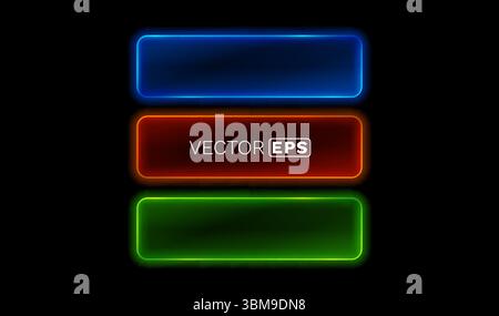 Cornice pulsante neon, colore impostato, sfondo nero. Vettore Illustrazione Vettoriale
