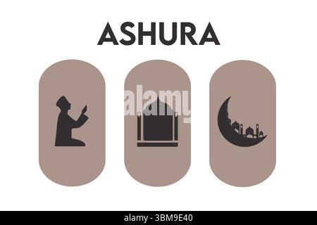 Illustrazione vettoriale Ashura per Muharram, giorno sacro islamico. Ideale per il contenuto religioso, l'osservanza culturale, spirituale, il disegno editoriale, il mese santo. Illustrazione Vettoriale