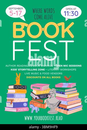 Poster o opuscolo verticale del Festival del libro. Vettore. Illustrazione Vettoriale