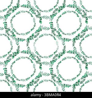 Foglia di foglie di eucalipto verde di Menta fresca di gusto Acquerello artistico Design scandinavo astratto tappezzeria senza cuciture Tende da tappeto Foto Stock