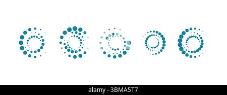 Set di cerchi pop art. Forma il motivo dei punti in stile pop art. Texture moderna ed elegante. Ripetizione geometrica dell'illustrazione vettoriale. Design rotondo Illustrazione Vettoriale