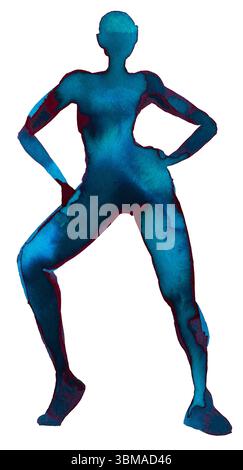 Silhouette stilizzata di una figura in piedi che lascia una posa sicura con colori vivaci Foto Stock