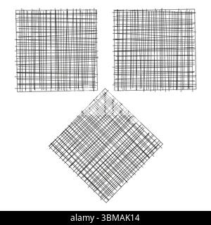 Ripetizione linee intersecanti. Griglia quadrata astratta. Vettore di campitura geometrica. Struttura del disegno tecnico. Illustrazione Vettoriale