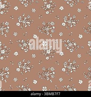 Fantasia floreale monocromatica senza cuciture su sfondo marrone. Sfondo vintage disegnato a mano con piccoli mazzi di fiori. Struttura centrale cottage Illustrazione Vettoriale