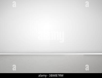 gli angoli vuoti delle camere sono mostrati in un design piatto con pareti bianche sfumate e pavimento grigio Foto Stock
