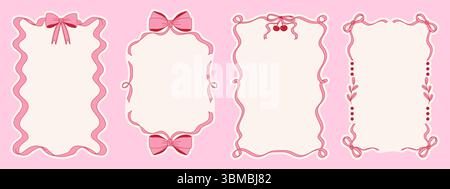 Set di telai ad arco Coquette. Graziosa collezione di bordi decorativi rosa Illustrazione Vettoriale