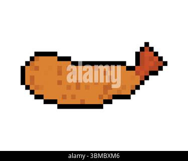 Gamberi fritti pixel art. 8 bit gamberi in pastella. cibo pixelato Illustrazione Vettoriale