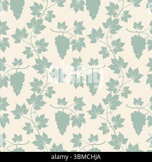 Motivo della vite, fiocchi verdi di grappoli su sfondo beige. Illustrazione vettoriale Illustrazione Vettoriale