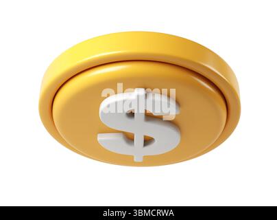 icona di rendering 3d di una grande moneta d'oro per il pagamento del finanziamento con un simbolo bianco del dollaro, isolata su sfondo trasparente Foto Stock
