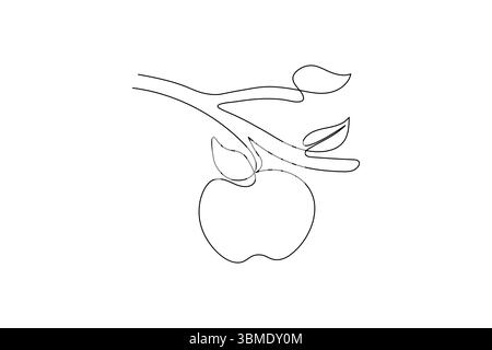 Design minimalista a una linea continua Apple e contorno isolato con sfondo bianco Illustrazione Vettoriale