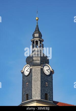Torre della Chiesa protestante di San Giacomo, Jakobus-Kirche, Ilmenau, Turingia, Germania, Europa Foto Stock