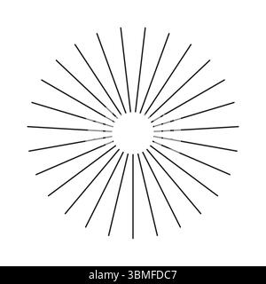 Raggi con griglia a strisce irradianti. Icona delle strisce radiali. Elemento Sunburst. Linee radiali di radiazione circolare. Linee circolari. Illustrazione Vettoriale