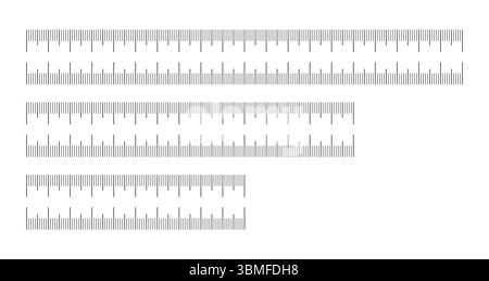 Diagrammi di misurazione da 10,15, 20 centimetri. Misurazione della lunghezza matematica, distanza, altezza, strumenti di cucitura semplici. Set di modelli righelli con scala senza Illustrazione Vettoriale