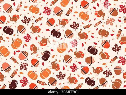 Motivo per la raccolta autunnale con foglie colorate, corna e vari elementi visivi deliziosi Illustrazione Vettoriale