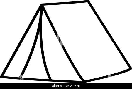 Una semplice illustrazione a linee disegnata a mano mostra una tenda da campeggio. È un'icona vettoriale utilizzata per rappresentare le attività all'aperto e le gite in campeggio Illustrazione Vettoriale