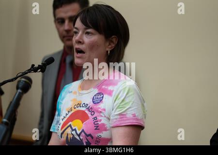 Denver, Colorado, Stati Uniti. 26 giugno 2025. Il presidente della Colorado WINS Diane Byrne parla ad una conferenza stampa al Campidoglio del Colorado giovedì 26 giugno 2025. (Immagine di credito: © Jesse Paul/Colorado Sun tramite ZUMA Press Wire) SOLO PER USO EDITORIALE! Non per USO commerciale! Foto Stock