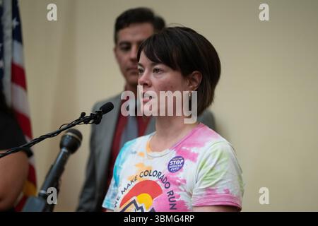 Denver, Colorado, Stati Uniti. 26 giugno 2025. Il presidente della Colorado WINS Diane Byrne parla ad una conferenza stampa al Campidoglio del Colorado giovedì 26 giugno 2025. (Immagine di credito: © Jesse Paul/Colorado Sun tramite ZUMA Press Wire) SOLO PER USO EDITORIALE! Non per USO commerciale! Foto Stock