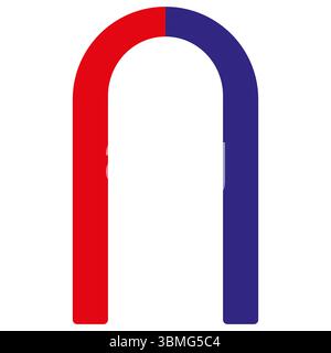 Icona magnete. Colori rosso e blu. Simbolo di forza magnetica. Forma vettoriale a ferro di cavallo. Illustrazione Vettoriale