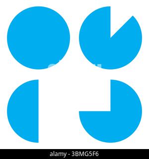 Diagrammi circolari blu. Elementi del diagramma a torta. Grafica vettoriale statistica. Icone di visualizzazione dei dati. Illustrazione Vettoriale