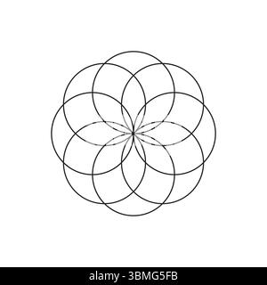 Motivo geometrico dei fiori. Design geometrico sacro. Mandala vettoriale lineare. Forma simmetrica dell'ornamento. Illustrazione Vettoriale