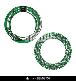 Cerchi di foglie verdi. Elementi di ghirlanda botanica. Design della cornice naturale. Schema organico vettoriale. Illustrazione Vettoriale