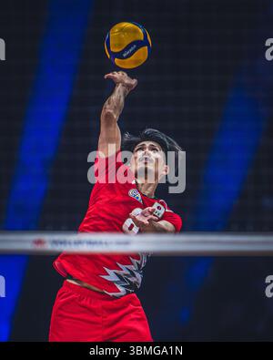 Giappone vs Canada durante la partita maschile FIVB Volleyball Nations League 2024 del 27 giugno a Łódź, Polonia. Foto Stock