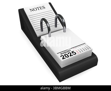 Calendario di agosto 2025 su sfondo bianco. Rendering 3d. Foto Stock
