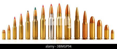 Linea di confronto dimensioni punto elenco isolata su sfondo bianco Foto Stock