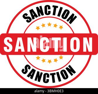 Simbolo Sanction con scritta grassetto e cerchio a stella giallo su sfondo bianco Illustrazione Vettoriale