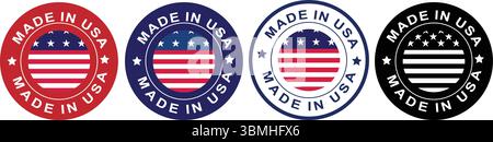 Set di etichette di qualità Made in USA in formato circolare Illustrazione Vettoriale
