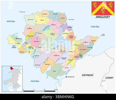 Mappa amministrativa dell'isola gallese di Anglesey Foto Stock