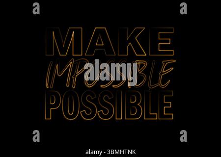 Il profilo al neon stilizzato RENDE IMPOSSIBILE illuminarsi su uno sfondo nero pieno, design piatto Foto Stock