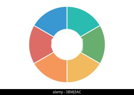 Semplice infografica rotonda con sei parti di colore uguale su sfondo bianco Illustrazione Vettoriale