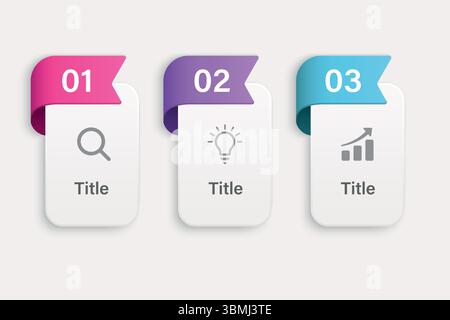 Schede infografiche moderne numerate con icone minimali piatte e nastri arricciati Illustrazione Vettoriale