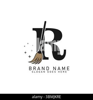 Logo della spazzatrice per pulizia della casa Letter R. Icona spazzola di pulizia alfabetica R. Illustrazione Vettoriale