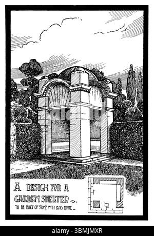Progettazione di una piccola casa estiva con giardino in pietra edoardiana con tetto a cupola di piombo di R F Cerrito da Studio Magazine 1903 Foto Stock
