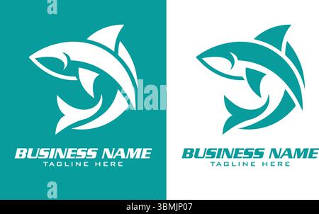 Design dinamico con logo Shark Fish per le aziende - icona moderna del marchio Aquatic Ocean Illustrazione Vettoriale